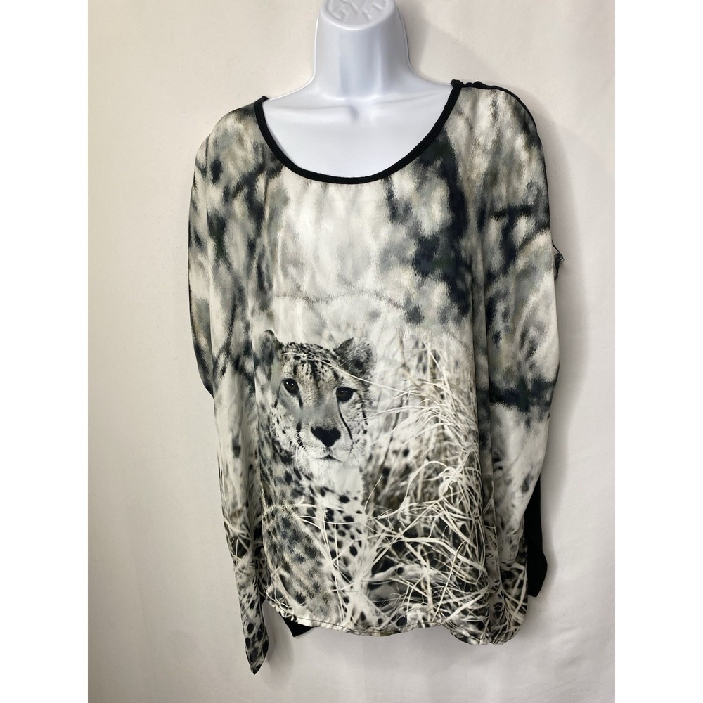 5/48 Womens Shirt Size Medium Boxy Edgy Rockstar Chic Tiger African Safari Glam